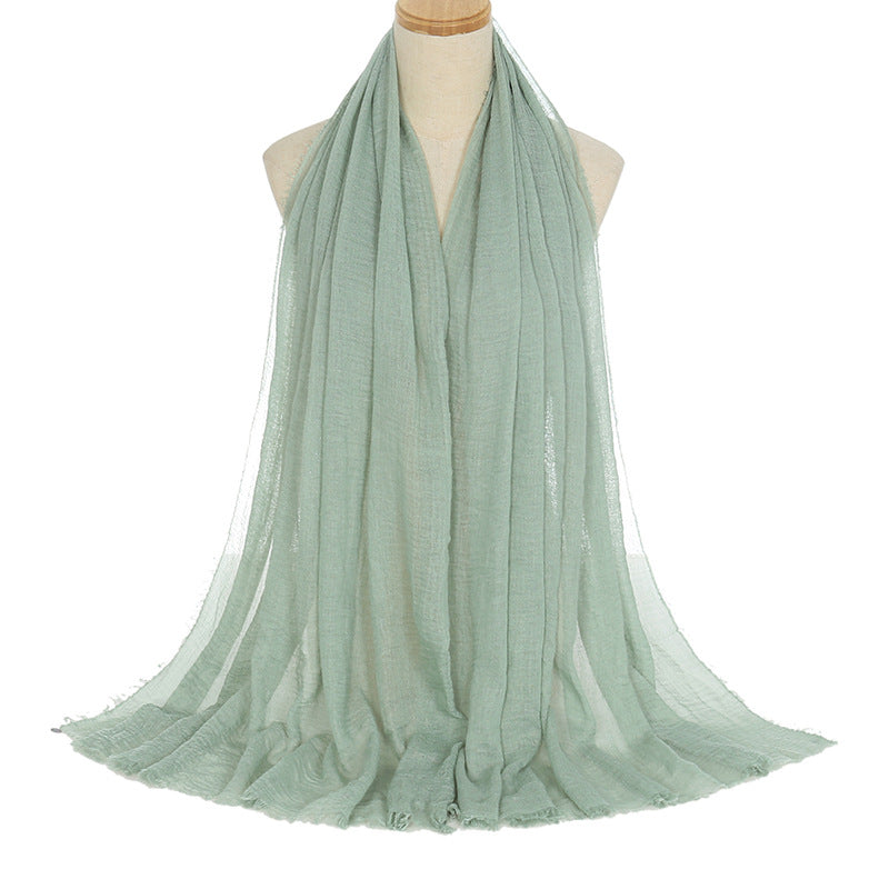 Pleated Viscose Yarn Monochrome Scarf Natural Wrinkled Cotton And Linen Burrs