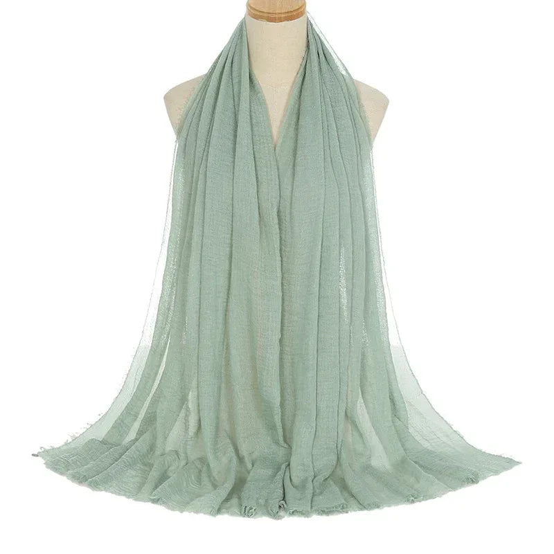 Pleated Viscose Yarn Monochrome Scarf Natural Wrinkled Cotton And Linen Burrs - DanaFashionstore