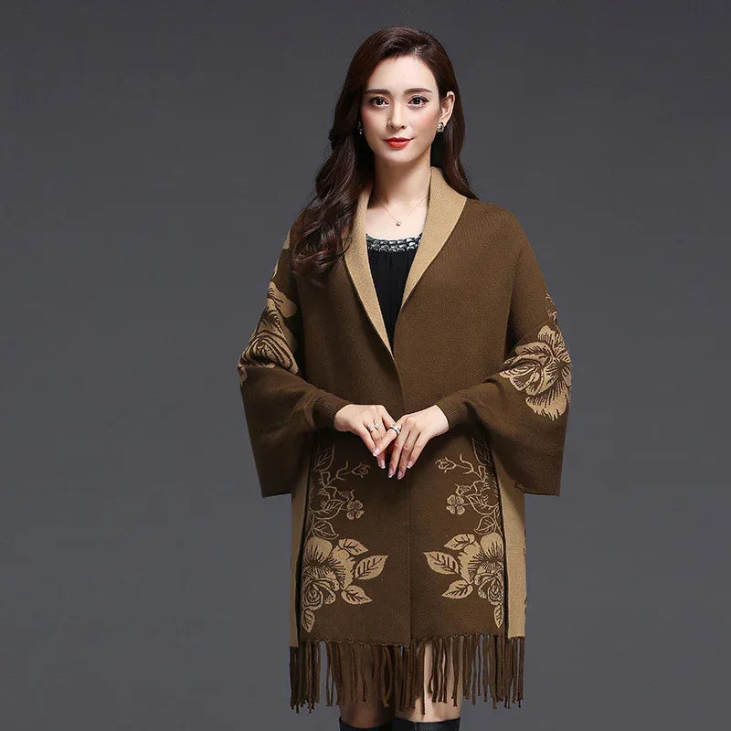 Mid-length Tassels Loose-fitting Knitted Cardigan Thickened Sweater Cashmere Outerwear - DanaFashionstore