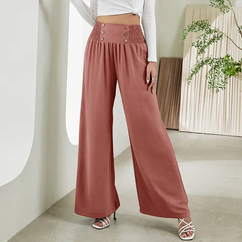 Fashion Straight Wide Leg Pants Elastic High Waist Casual Trousers For Women - DanaFashionstore