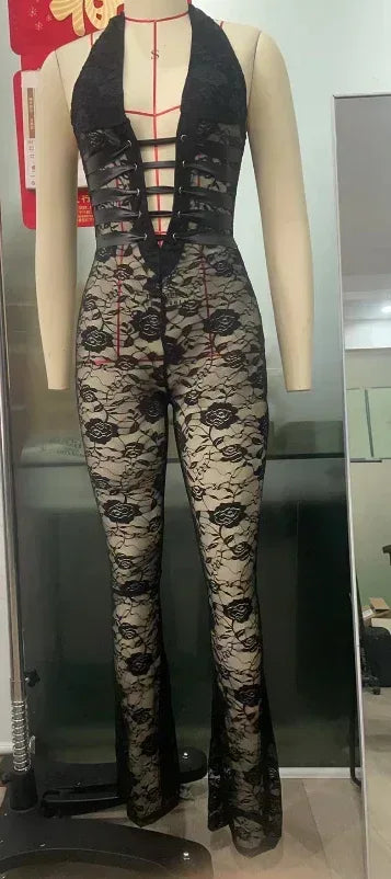 Lash Rope Lace Up Slim Fit Jumpsuit See-through - DanaFashionstore