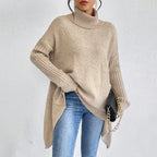 Irregular Turtleneck Sweater Winter Loose Long Sleeve Knitted Tops Leisure Warm Pullover Sweater Women's Clothing - DanaFashionstore