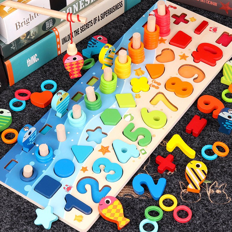 Educational Wooden Toys for Kids Board Math Fishing Count Numbers Matching Digital Shape Match Early Education Toy $51.28 Dana Fashion Color: 5 in 1 set Toys & Hobbies Overview： Five in One Number Board Let the baby have a colorful and happy childhood Ear