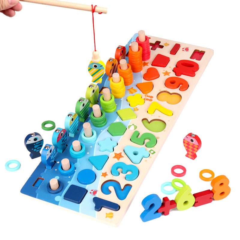 Educational Wooden Toys for Kids Board Math Fishing Count Numbers Matching Digital Shape Match Early Education Toy $51.28 Dana Fashion Color: 5 in 1 set Toys & Hobbies Overview： Five in One Number Board Let the baby have a colorful and happy childhood Ear