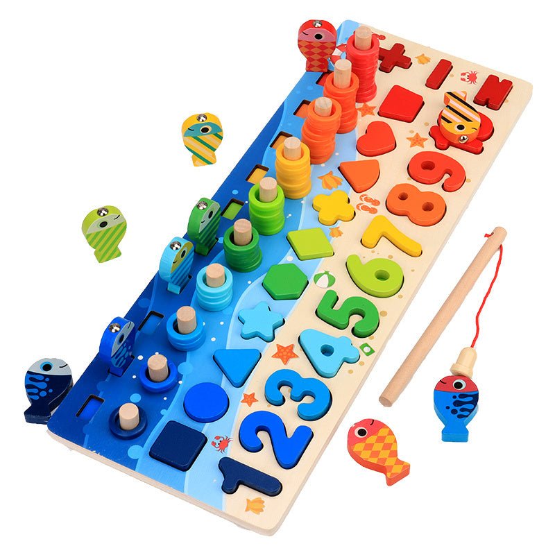 Educational Wooden Toys for Kids Board Math Fishing Count Numbers Matching Digital Shape Match Early Education Toy $51.28 Dana Fashion Color: 5 in 1 set Toys & Hobbies Overview： Five in One Number Board Let the baby have a colorful and happy childhood Ear