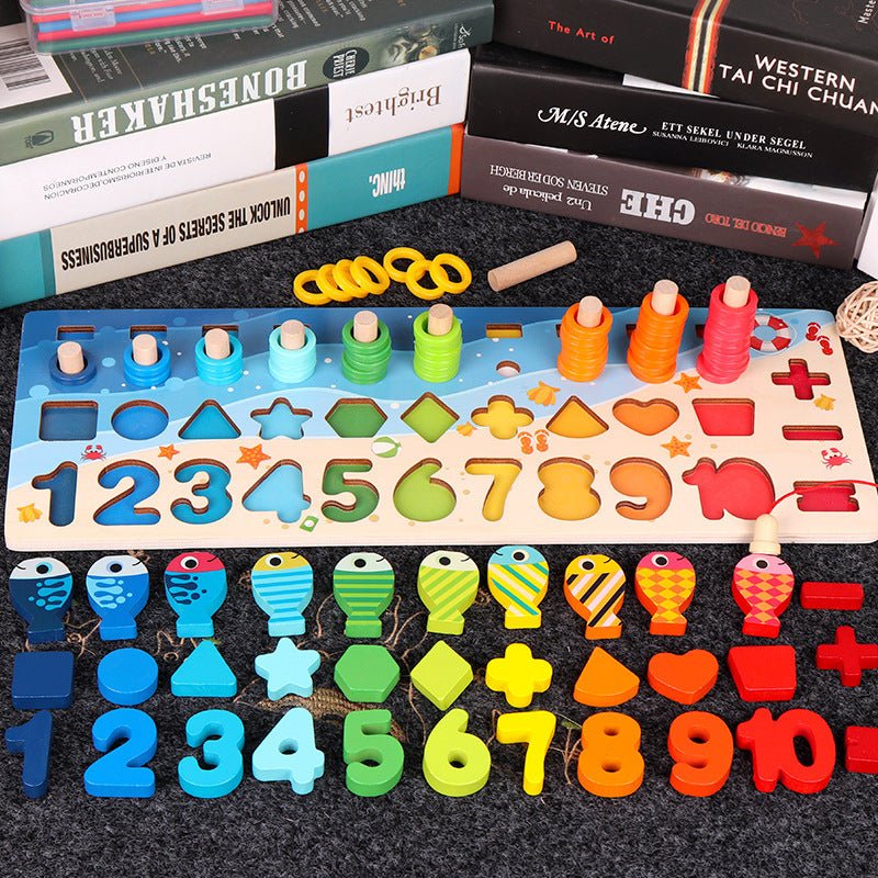 Educational Wooden Toys for Kids Board Math Fishing Count Numbers Matching Digital Shape Match Early Education Toy $51.28 Dana Fashion Color: 5 in 1 set Toys & Hobbies Overview： Five in One Number Board Let the baby have a colorful and happy childhood Ear