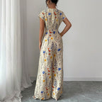 Autumn Short-sleeved Waist-cinching Wide-leg Pants