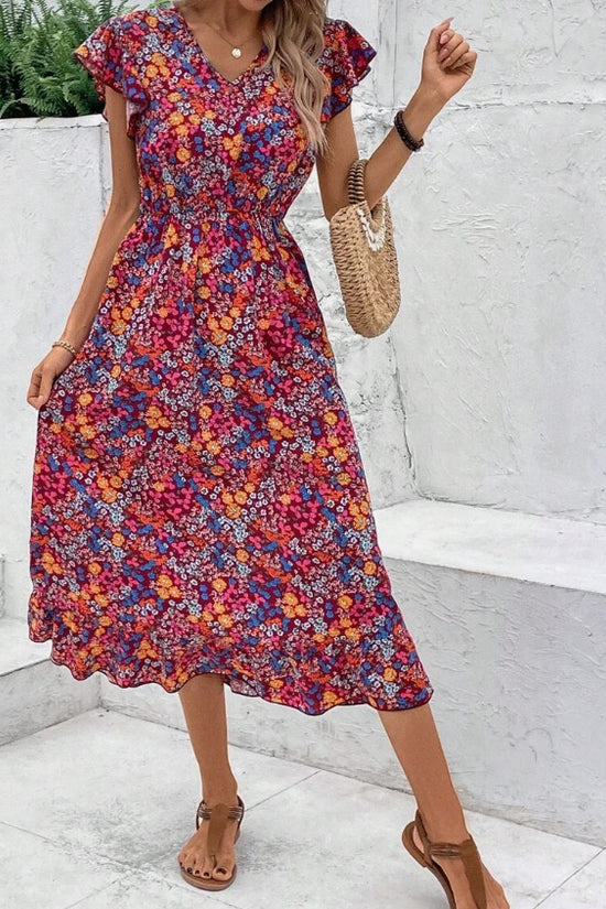 Print V-neck Dress For Women