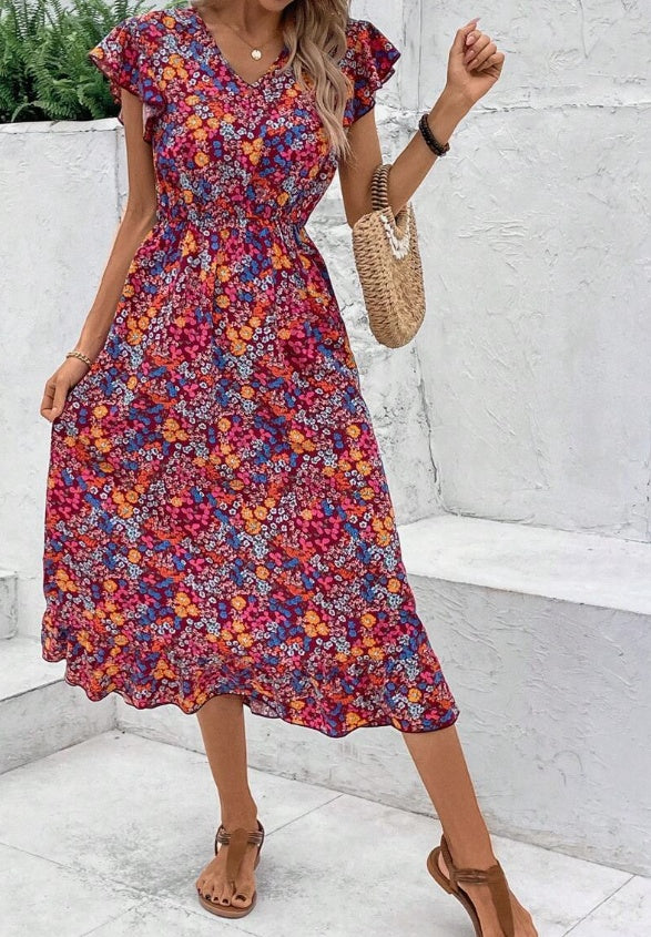 Print V-neck Dress For Women