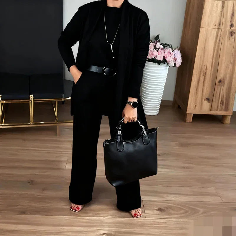 Round Neck Long Sleeve Top Belt Comfortable Blouse And Pants - DanaFashionstore