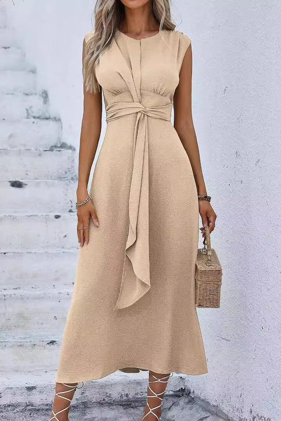Solid Color Waist Tight Tied Dress Women