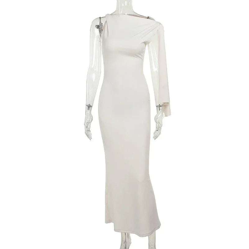 One-shoulder Ribbon Long Dress Ins Fashion Slim Sleeveless Dresses For Evening Party Club Clothing Women - DanaFashionstore