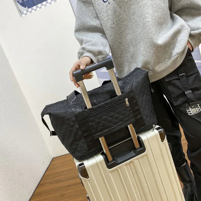 Foldable Travel Duffle Bag With Rhombus Sewing Design Large Capacity Fitness Handbag Portable Versatile Shoulder Bags Expandable Organizer - DanaFashionstore