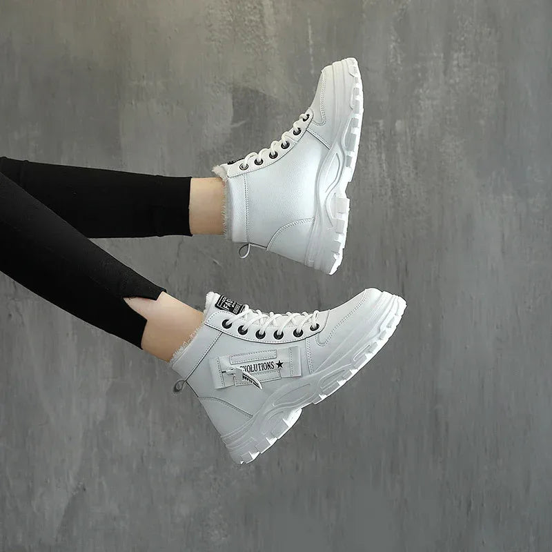 Fleece Lace-up Boots Winter Warm Short Plush High-top Shoes - DanaFashionstore