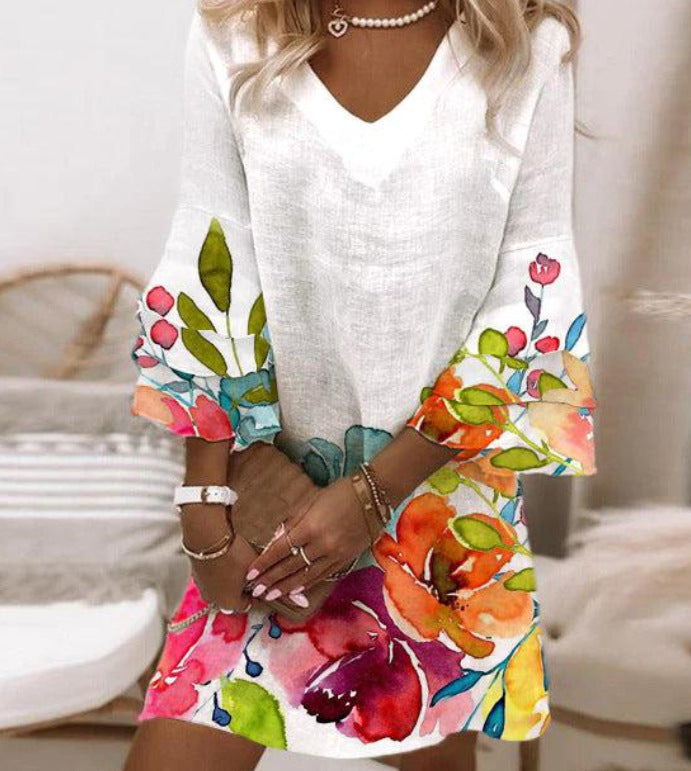 3D Digital Printed V-neck Sleeveless Dress