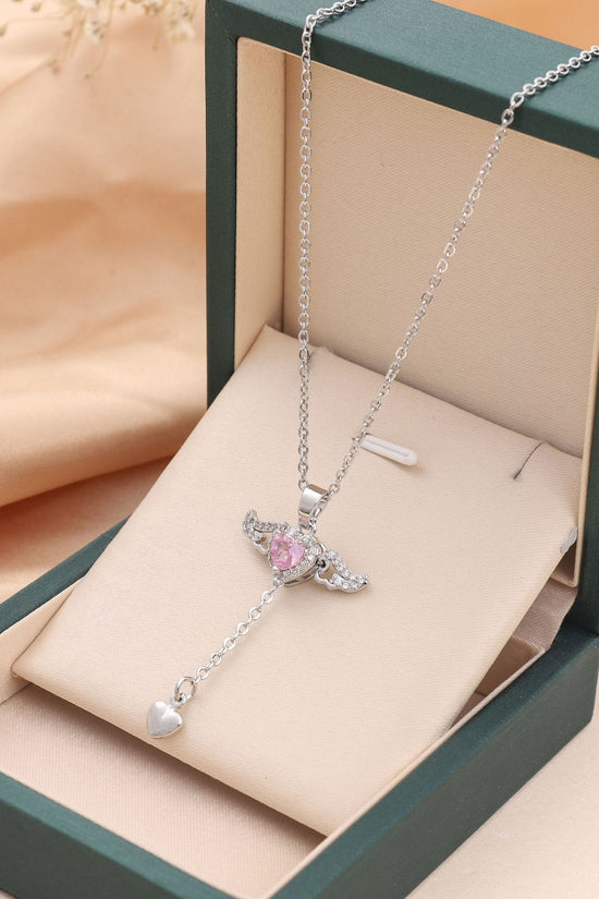 Moving Cupid Heart Angel Wings Tassel Necklace With Crystal Clavicle Chain Women Jewelry Gift Valentine's Day