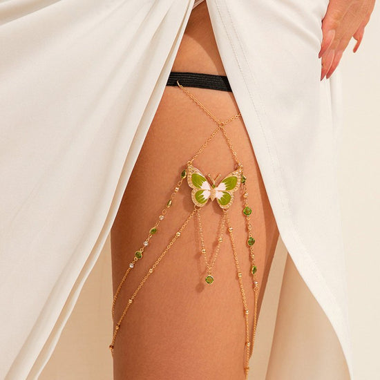 Elastic Band Leg Bracelet Green Painted Butterfly $12.00 Dana Fashion Color: 01 Gold 0302 Women's Accessories Product information: Type: thigh chain Color: 01 Gold 0302,02 gold 0305,02 White K 0305 Inlay material: alloy inlay artificial gemstone/semi-prec
