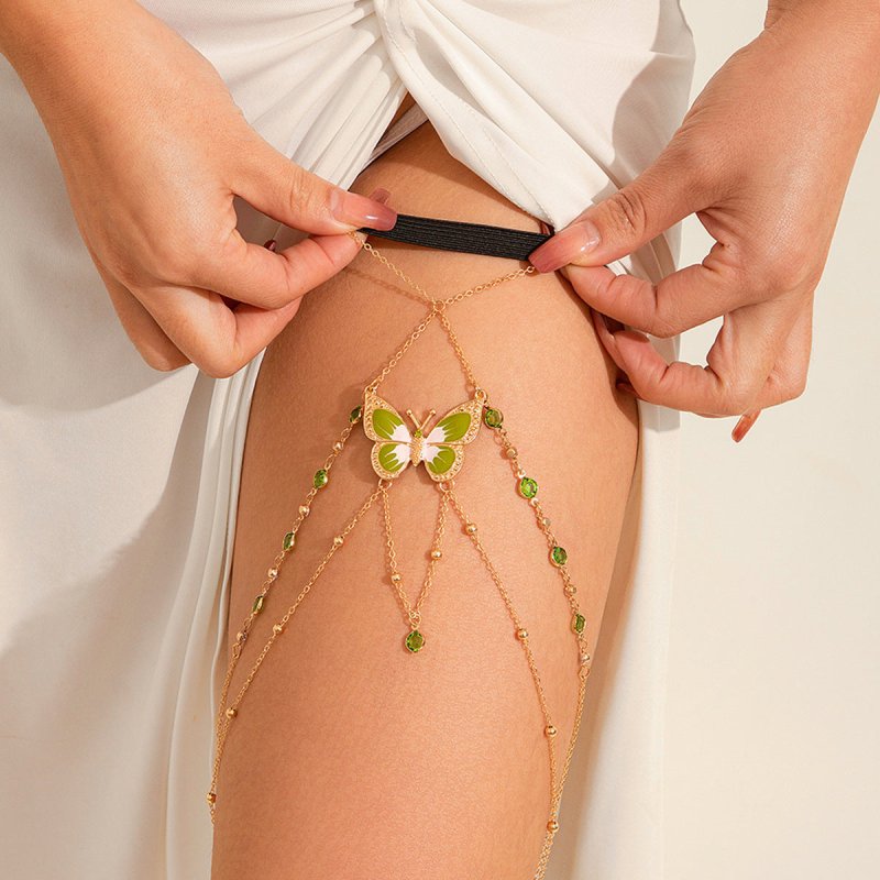 Elastic Band Leg Bracelet Green Painted Butterfly $12.00 Dana Fashion Color: 01 Gold 0302 Women's Accessories Product information: Type: thigh chain Color: 01 Gold 0302,02 gold 0305,02 White K 0305 Inlay material: alloy inlay artificial gemstone/semi-prec