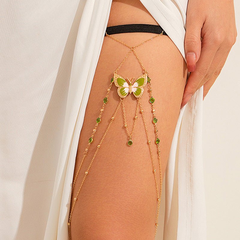 Elastic Band Leg Bracelet Green Painted Butterfly $12.00 Dana Fashion Color: 01 Gold 0302 Women's Accessories Product information: Type: thigh chain Color: 01 Gold 0302,02 gold 0305,02 White K 0305 Inlay material: alloy inlay artificial gemstone/semi-prec