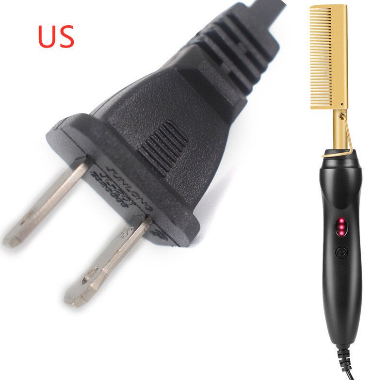 Electric Curling Comb Household Curling Stick Wet and Dry Copper Comb $29.00 Dana Fashion Color: Gold style: US Beauty Tools Overview: Ceramic hot comb: With the help of ceramic technology, the electric comb can provide even heat, keep the hair shiny, and