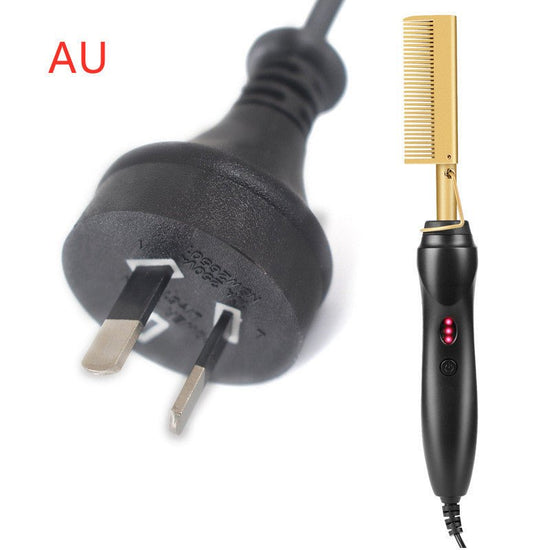 Electric Curling Comb Household Curling Stick Wet and Dry Copper Comb $29.00 Dana Fashion Color: Gold style: AU Beauty Tools Overview: Ceramic hot comb: With the help of ceramic technology, the electric comb can provide even heat, keep the hair shiny, and