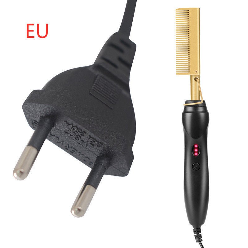 Electric Curling Comb Household Curling Stick Wet and Dry Copper Comb $29.00 Dana Fashion Color: Gold style: EU Beauty Tools Overview: Ceramic hot comb: With the help of ceramic technology, the electric comb can provide even heat, keep the hair shiny, and