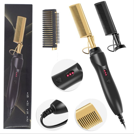Electric Straight Hair Curling Comb Dry Wet Dual Purpose Copper Comb $47.99 Dana Fashion Color: Black power: AU Beauty Tools Product information: [product name]: Copper comb [product material]: Alloy + ABS [product color]: Brass + Black [product size]: 29