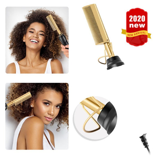 Electric Straight Hair Curling Comb Dry Wet Dual Purpose Copper Comb $47.99 Dana Fashion Color: Black power: AU Beauty Tools Product information: [product name]: Copper comb [product material]: Alloy + ABS [product color]: Brass + Black [product size]: 29