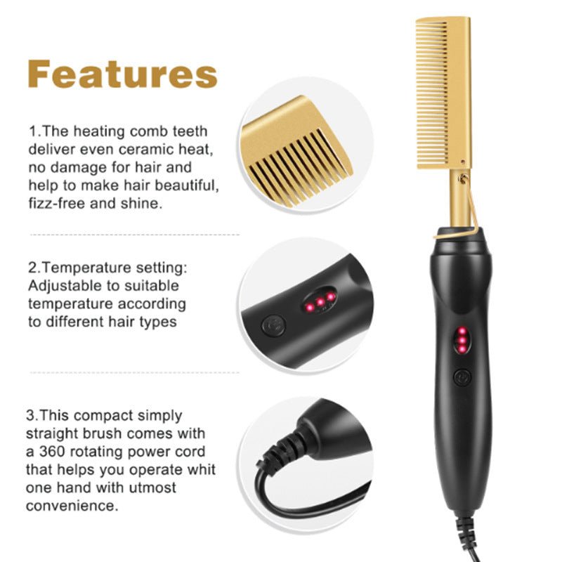 Electric Straight Hair Curling Comb Dry Wet Dual Purpose Copper Comb $47.99 Dana Fashion Color: Black power: AU Beauty Tools Product information: [product name]: Copper comb [product material]: Alloy + ABS [product color]: Brass + Black [product size]: 29
