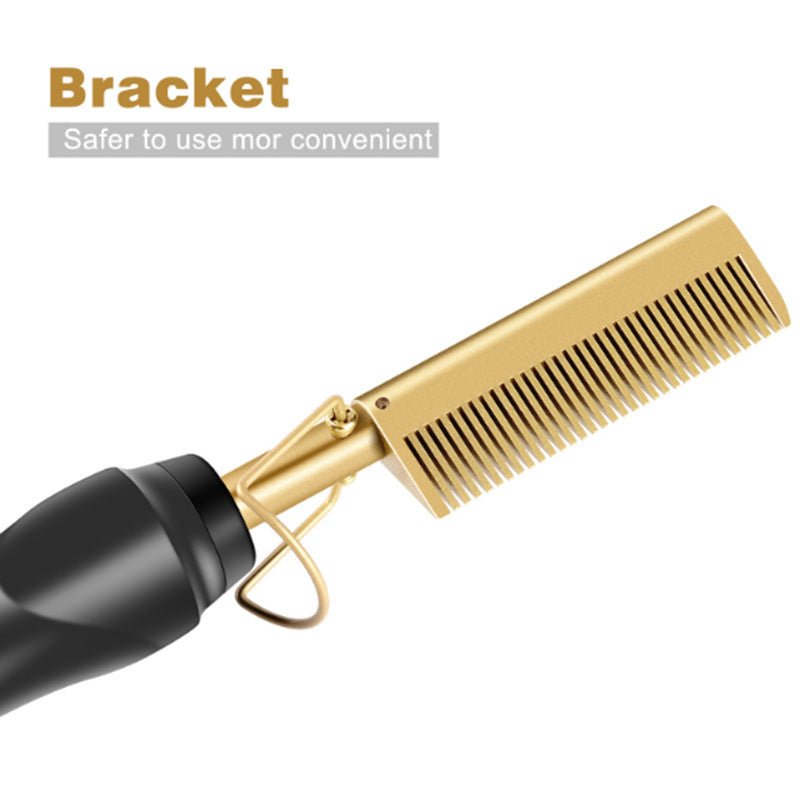 Electric Straight Hair Curling Comb Dry Wet Dual Purpose Copper Comb $47.99 Dana Fashion Color: Gold power: AU Beauty Tools Product information: [product name]: Copper comb [product material]: Alloy + ABS [product color]: Brass + Black [product size]: 29.