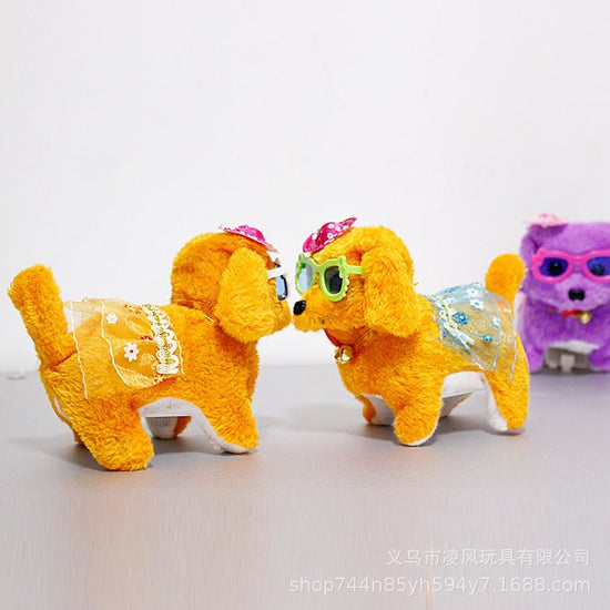 Electronic robot dog simulation teddy walking rope puppy $10.70 Dana Fashion Color: C Toys & Hobbies Product Name: Electric Musical Plush Dog Material: Electronics + Plush Product weight: 110 g Product color: purple, yellow, brown, rose red Product size: