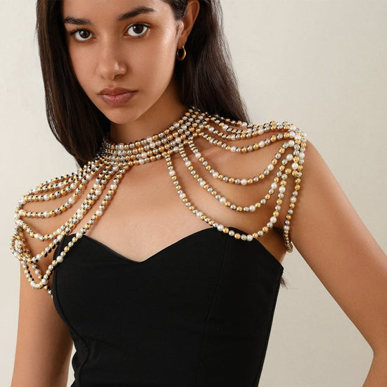 Elegant Multi-layer Tassel Imitation Pearl Shoulder Chain Women's $49.00 Dana Fashion Color: 01 Gold White 1599 Women's Accessories Product information: Processing Technology: handmade beads Type: eyebrow ring Color: 01 Gold White 1599,02 White 1603,02 mi