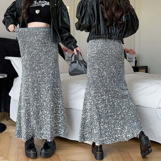 Elegant Velvet Sequined Dress Women's High Waist Slimming $36.90 Dana Fashion Color: Black Size: 2XL Women's clothing Product information: Fabric name: Polyester Skirt type: hip skirt Color: gray, black Size: S,M,L,XL,2XL Skirt length: long skirt Popular