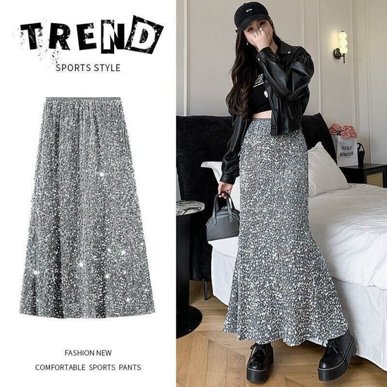 Elegant Velvet Sequined Dress Women's High Waist Slimming $36.90 Dana Fashion Color: Black Size: 2XL Women's clothing Product information: Fabric name: Polyester Skirt type: hip skirt Color: gray, black Size: S,M,L,XL,2XL Skirt length: long skirt Popular