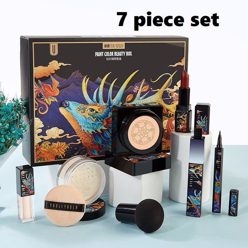 Elk Makeup Nine-piece Set Makeup Powder Air Cushion BB Cream Lipstick Affordable Makeup Set $45.50 Dana Fashion style: 7 piece set makeup Product information: Applicable people: general Skin Type: General Efficacy: moisturizing, oil control, moisturizing,
