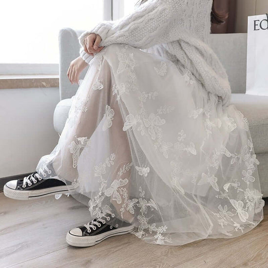 Embroidered Bow Lace Mesh Skirt Women's Mid-length $44.90 Dana Fashion Color: Apricot Size: L Women's clothing Product information: Pattern: abstract pattern Fabric name: flannel Color: white, red, black, apricot, Gray Size: S,M,L,XL Note: 1. Asian sizes