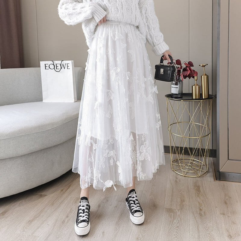 Embroidered Bow Lace Mesh Skirt Women's Mid-length $44.90 Dana Fashion Color: White Size: L Women's clothing Product information: Pattern: abstract pattern Fabric name: flannel Color: white, red, black, apricot, Gray Size: S,M,L,XL Note: 1. Asian sizes ar