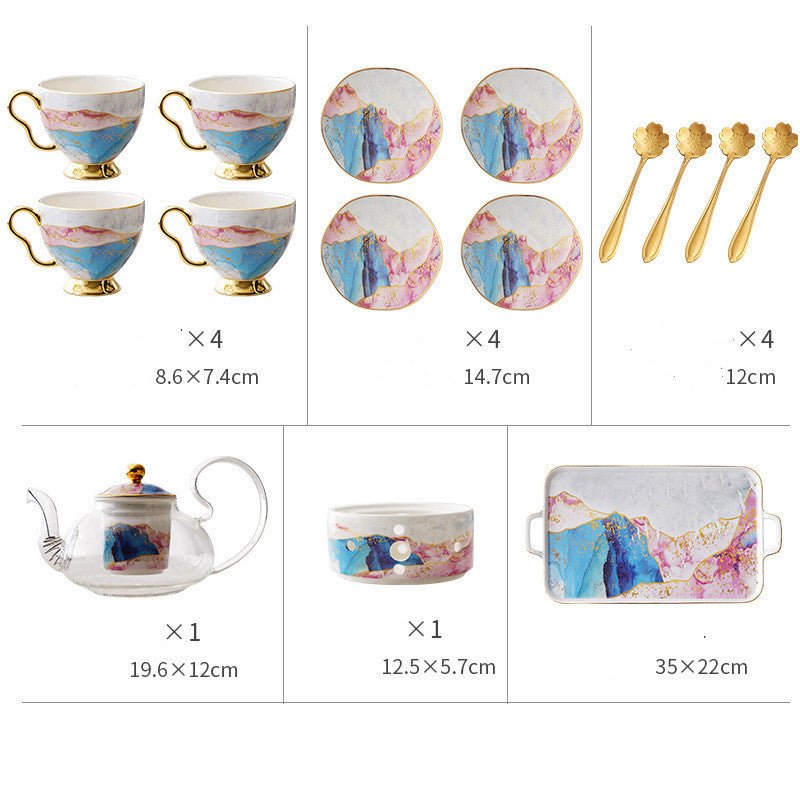 English Ceramic Glass Flower Tea Cup Set $479.21 Dana Fashion style: A Dana's Kitchen Product information: Product name: Qianhe Hongyan glass flower tea set Material: bone china, glass Craft: Gilt/Paper Craft Capacity: pot 600ML/cup 200ML Color: Qianhe gl
