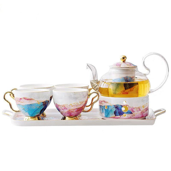 English Ceramic Glass Flower Tea Cup Set $479.21 Dana Fashion style: A Dana's Kitchen Product information: Product name: Qianhe Hongyan glass flower tea set Material: bone china, glass Craft: Gilt/Paper Craft Capacity: pot 600ML/cup 200ML Color: Qianhe gl