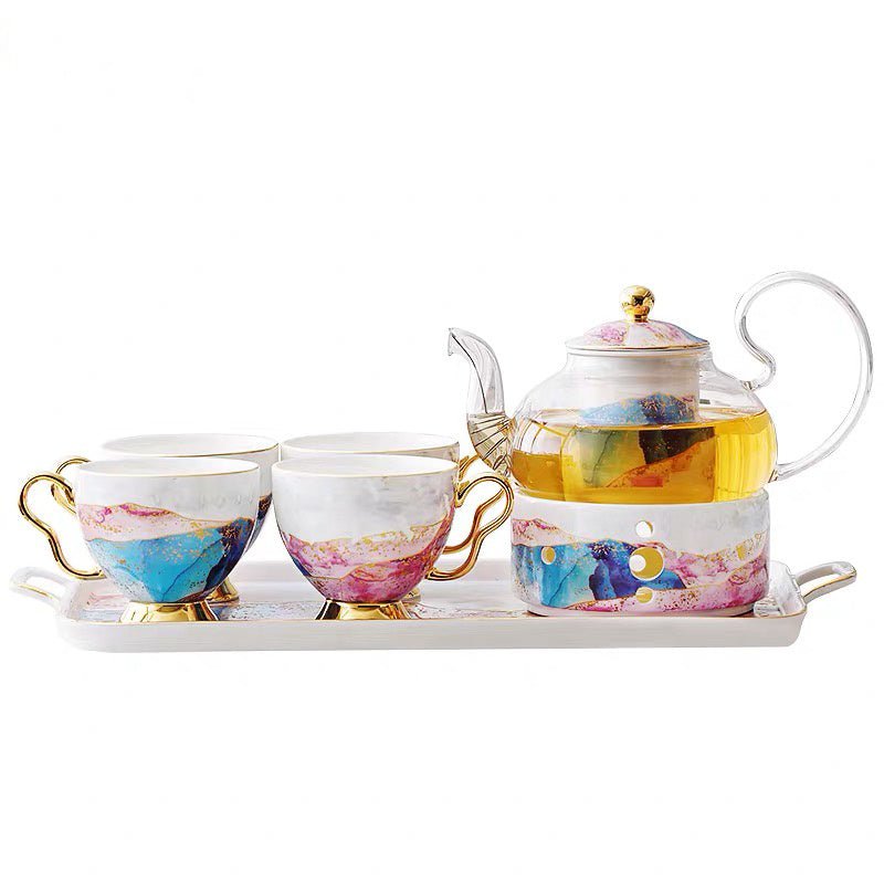 English Ceramic Glass Flower Tea Cup Set $479.21 Dana Fashion style: A Dana's Kitchen Product information: Product name: Qianhe Hongyan glass flower tea set Material: bone china, glass Craft: Gilt/Paper Craft Capacity: pot 600ML/cup 200ML Color: Qianhe gl