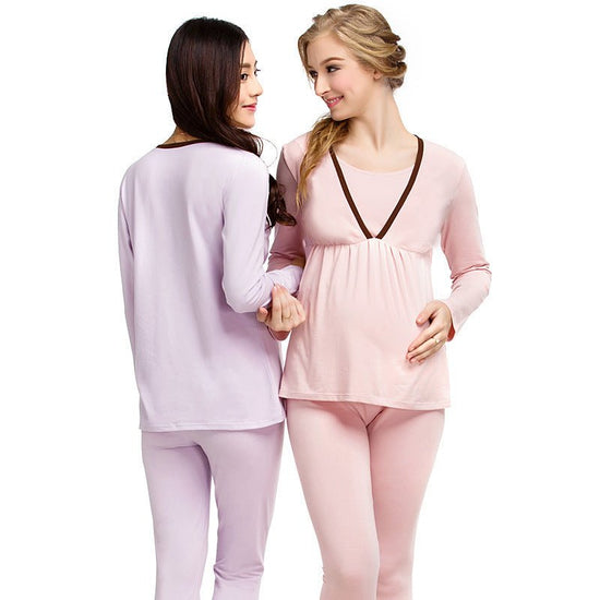 Enjoy the winter pregnant pregnant women pregnant women suit long johns lactation clothes suit feeding pajamas Home Furnishing confinement suit $24.97 Dana Fashion Color: Light purple Size: L Baby & Mother size size shoulder bust length Sleeve M 37 85-110