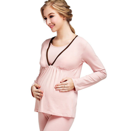 Enjoy the winter pregnant pregnant women pregnant women suit long johns lactation clothes suit feeding pajamas Home Furnishing confinement suit $24.97 Dana Fashion Color: Lotus root starch Size: L Baby & Mother size size shoulder bust length Sleeve M 37 8