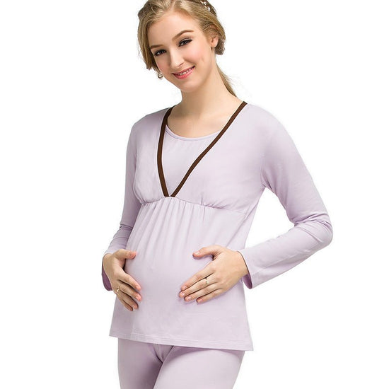 Enjoy the winter pregnant pregnant women pregnant women suit long johns lactation clothes suit feeding pajamas Home Furnishing confinement suit $24.97 Dana Fashion Color: Light purple Size: L Baby & Mother size size shoulder bust length Sleeve M 37 85-110
