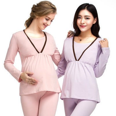 Enjoy the winter pregnant pregnant women pregnant women suit long johns lactation clothes suit feeding pajamas Home Furnishing confinement suit $24.97 Dana Fashion Color: Light purple Size: L Baby & Mother size size shoulder bust length Sleeve M 37 85-110