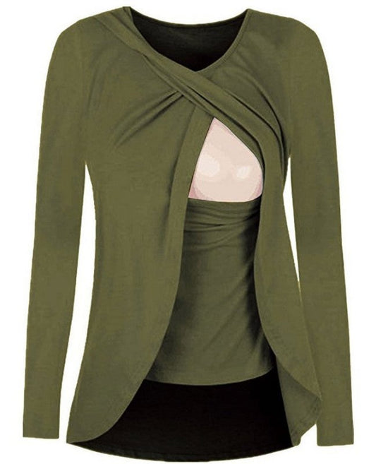 Europe maternity cotton round neck can uncover feeding pregnant women leisure all-match solid color shirt blouse 8962 $22.08 Dana Fashion Color: Green Size: L Baby & Mother Material：Cotton Color：Red，Black，Purple，Green Size：S,M,L,XL,XXL