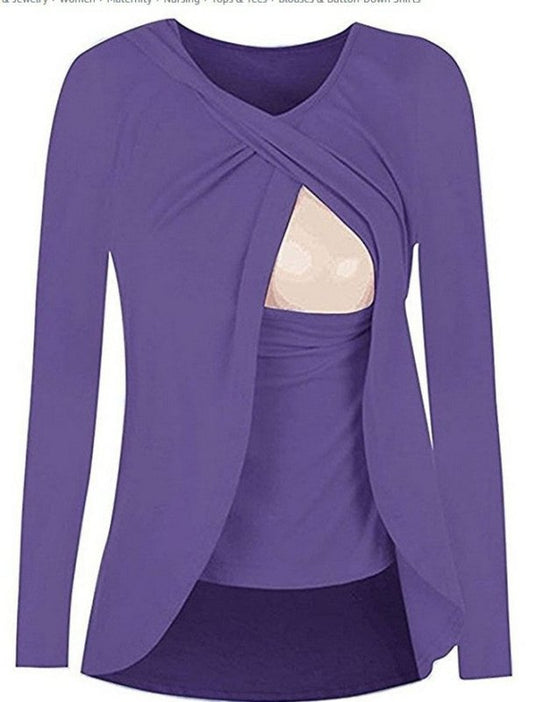 Europe maternity cotton round neck can uncover feeding pregnant women leisure all-match solid color shirt blouse 8962 $22.08 Dana Fashion Color: Purple Size: L Baby & Mother Material：Cotton Color：Red，Black，Purple，Green Size：S,M,L,XL,XXL