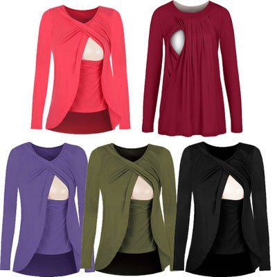 Europe maternity cotton round neck can uncover feeding pregnant women leisure all-match solid color shirt blouse 8962 $22.08 Dana Fashion Color: Green Size: L Baby & Mother Material：Cotton Color：Red，Black，Purple，Green Size：S,M,L,XL,XXL