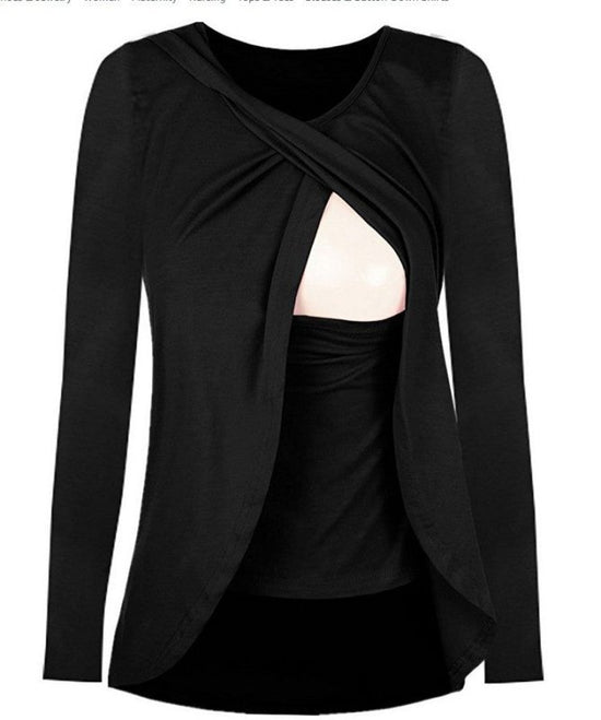 Europe maternity cotton round neck can uncover feeding pregnant women leisure all-match solid color shirt blouse 8962 $22.08 Dana Fashion Color: Green Size: L Baby & Mother Material：Cotton Color：Red，Black，Purple，Green Size：S,M,L,XL,XXL