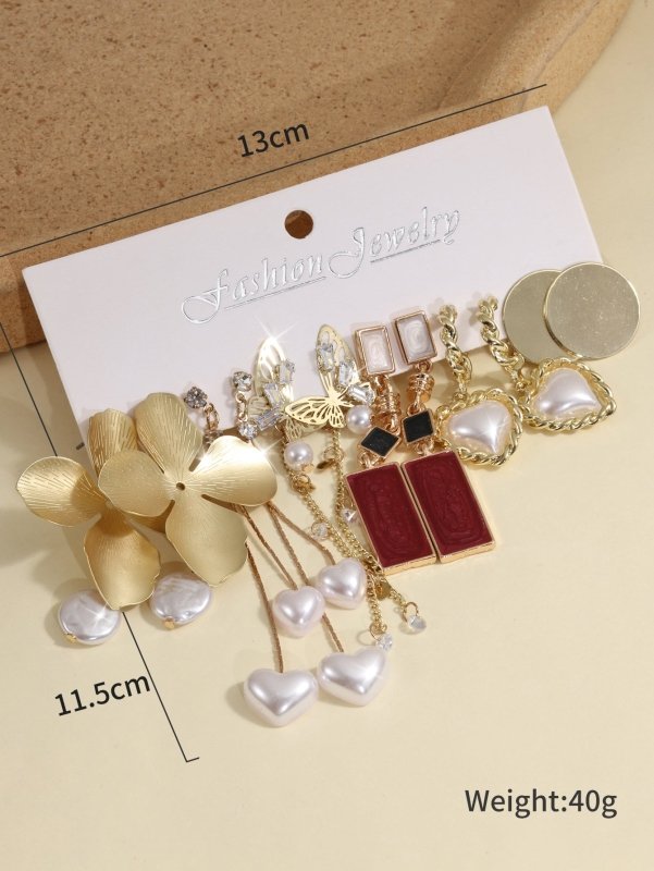 European And American Creative French Pearl Butterfly Flower Earrings Water Drop Pearl Butterfly Chain Earrings 6-piece Set $33.96 Dana Fashion Color: Colorful Women's Accessories Product information: Material: Alloy Style: European and American Style: Wo