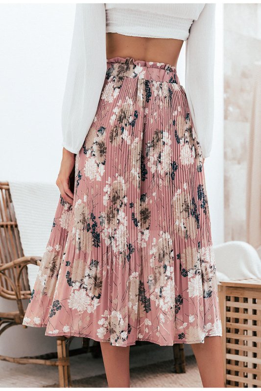 European and American fashion skirts $49.50 Dana Fashion Color: Pink Size: L Women's clothing Fabric Name: Chiffon Skirt type: pleated skirt Skirt length: long skirt Color: Foundation printing Size: S, M, L size waistline Length S 66 82 M 70 83 L 74 84 1.